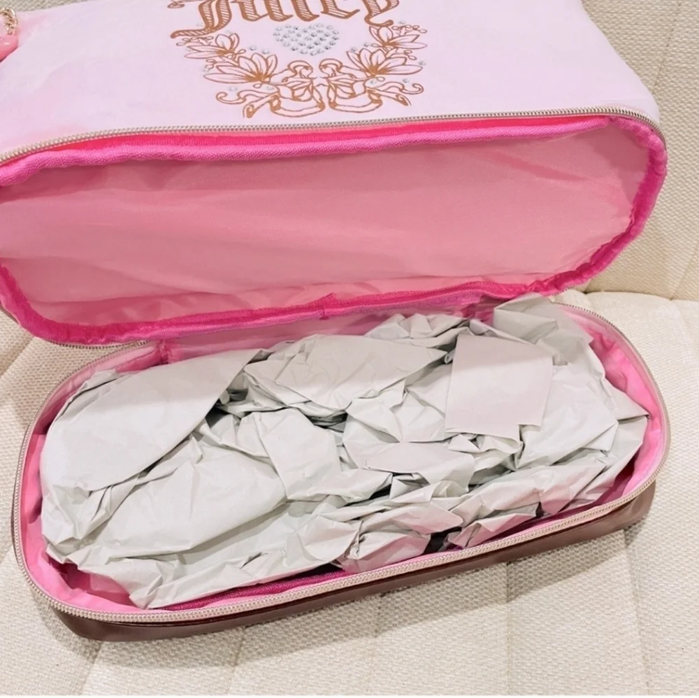 💕▪️Juicy Couture ▪️Baby Pink Brown Multi Compartment Heritage Y2K Makeup Bag